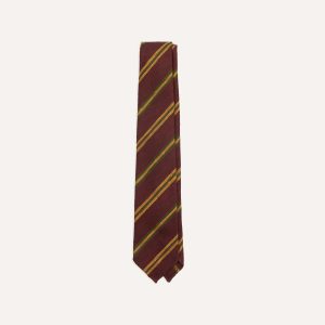 Red. Gold and Green Sandwich Stripe Shantung Silk Tie
