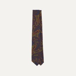 Navy and Green Large Paisley Print Madder Silk Self Tipped Tie