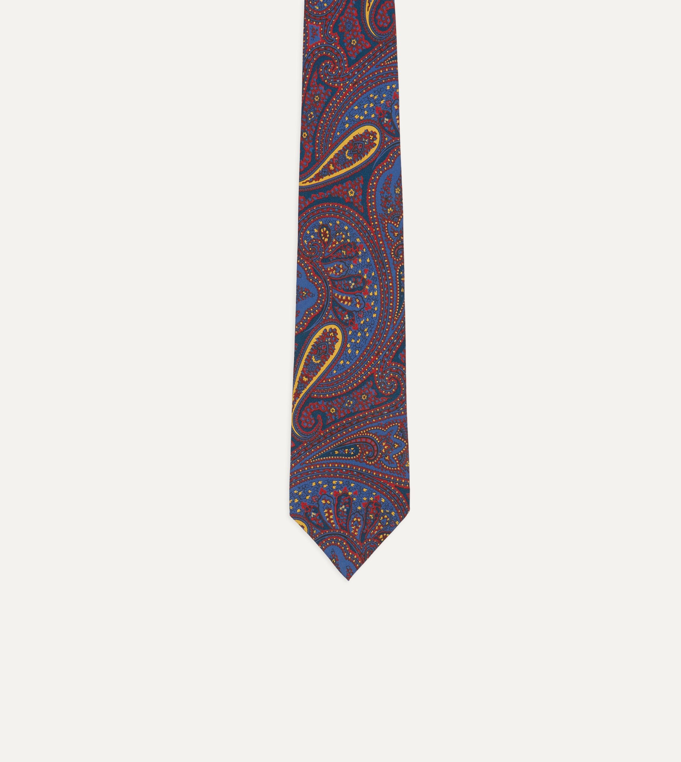 Red and Blue Large Paisley Print Madder Silk Self Tipped Tie - Image 4
