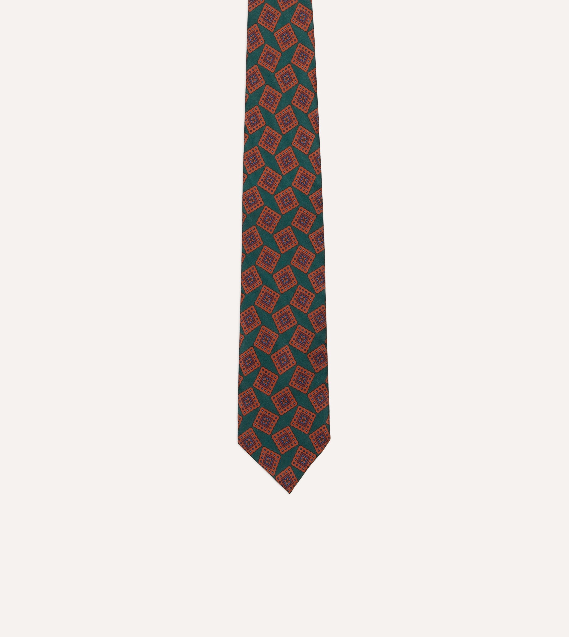 Green and Brown Jumbled Tile Print Silk Twill Self Tipped Tie - Image 4