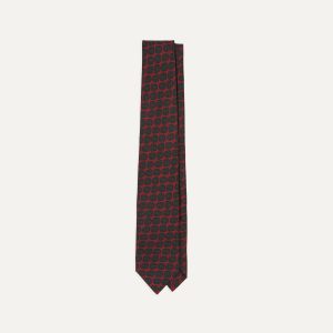 Red and Green Paisley Double Leaf Print Silk Self-Tipped Tie