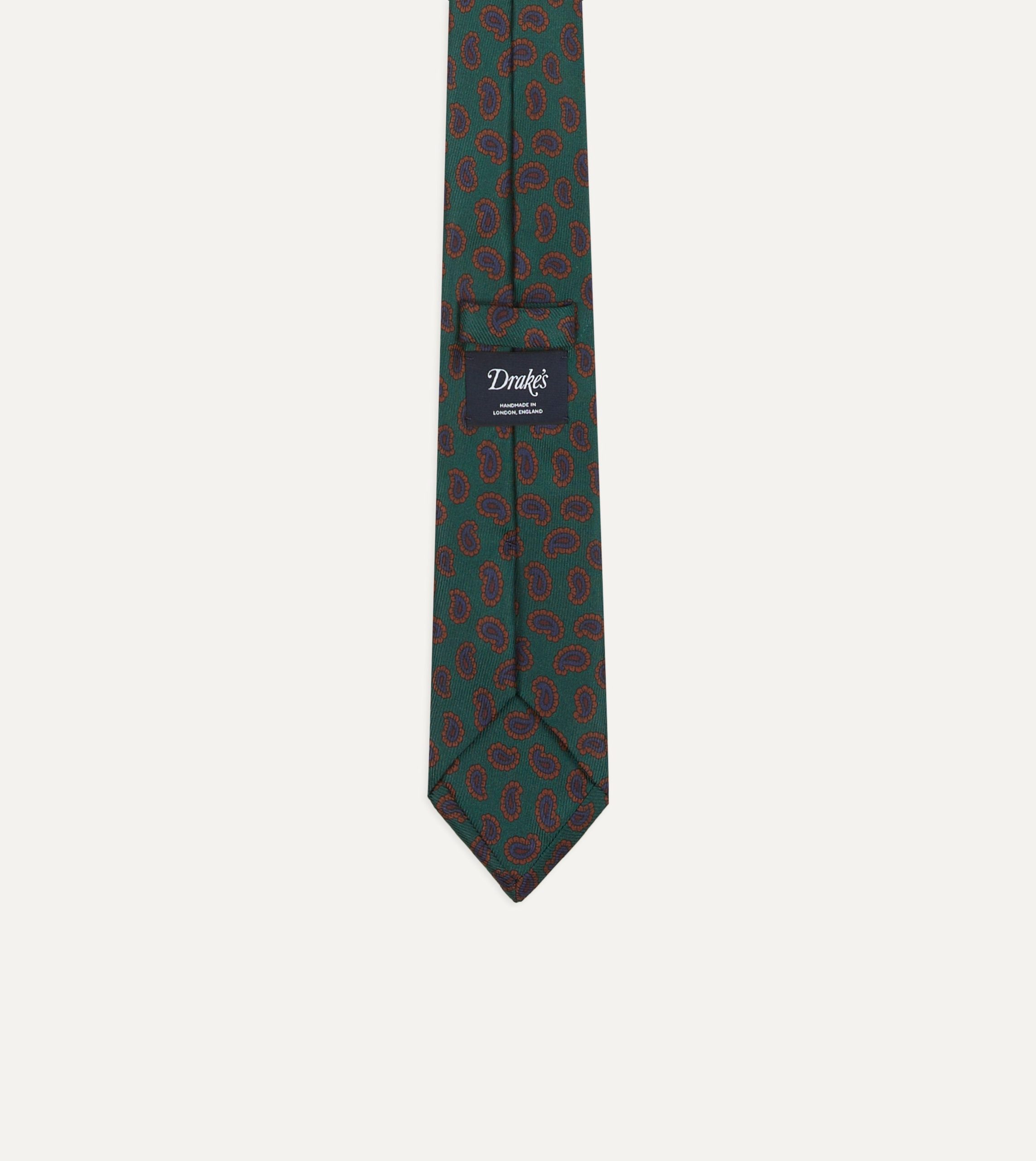 Green Paisley Leaf Print Silk Hand-Rolled Tie - Image 3