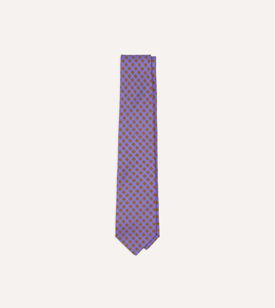 Purple Square Medallion Self-Tipped Silk Tie