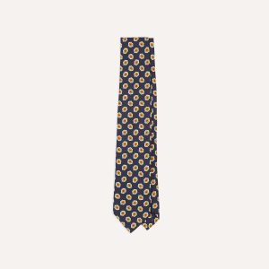 Navy Hexagon Tile Print Silk Self-Tipped Tie