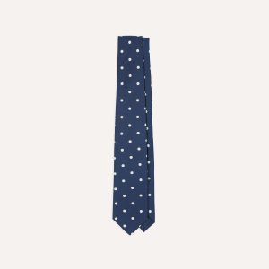Navy Polka Dot Silk Self-Tipped Tie