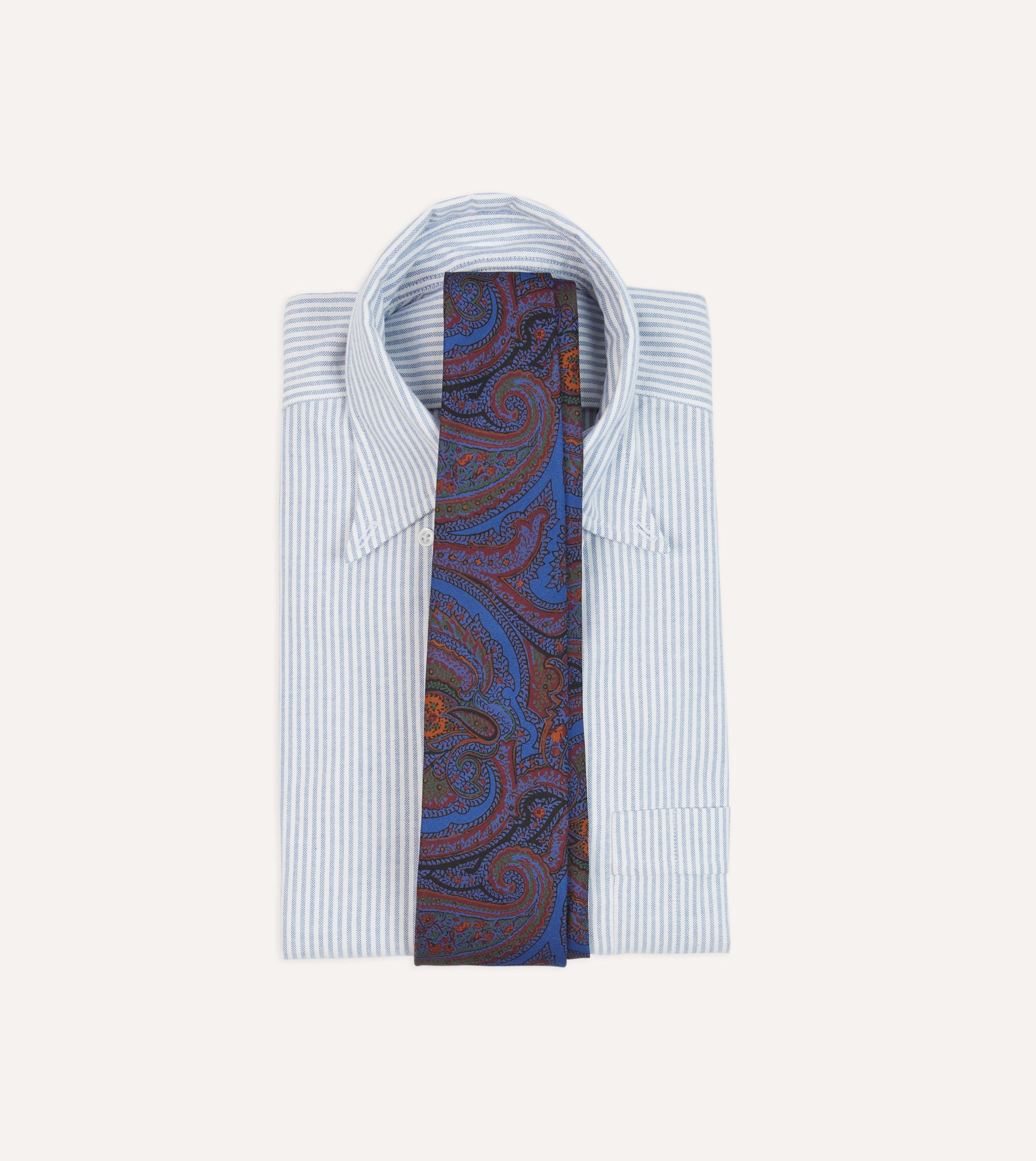 Blue Acanthus Print Silk Self Tipped Tie - Image 2