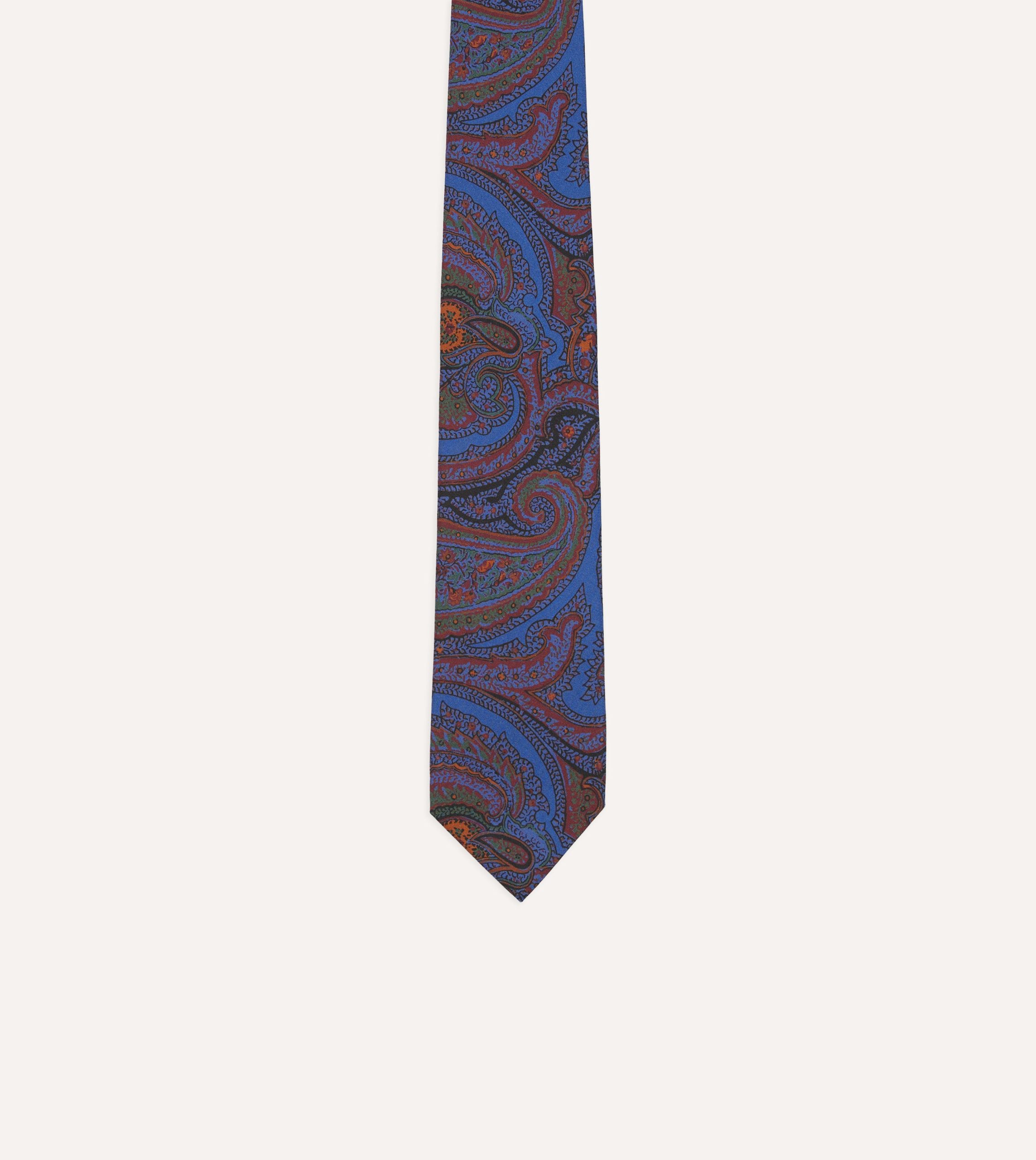 Blue Acanthus Print Silk Self Tipped Tie - Image 3