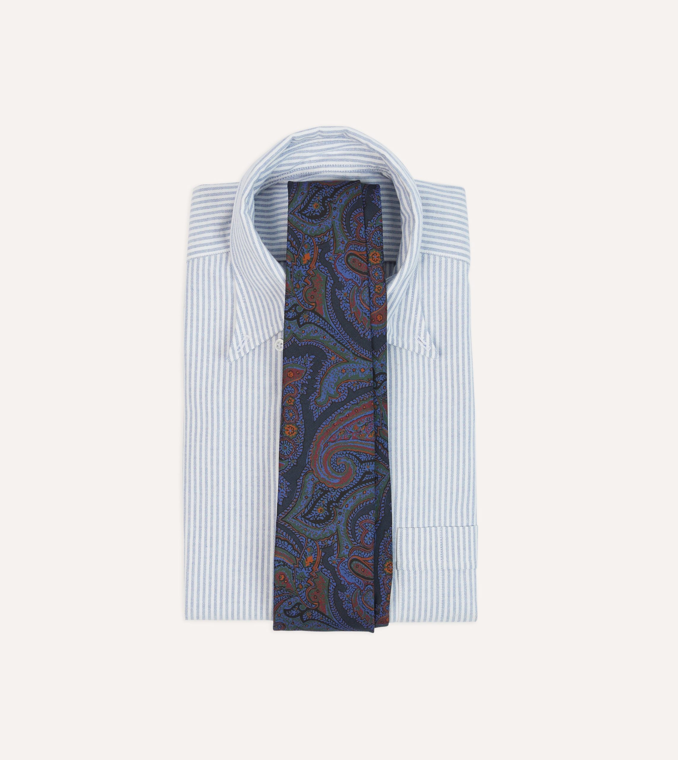 Navy Acanthus Print Silk Self Tipped Tie - Image 2