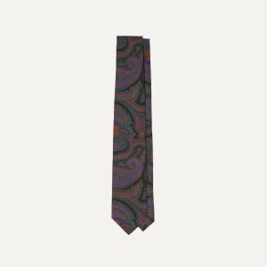 Green Acanthus Print Silk Self Tipped Tie