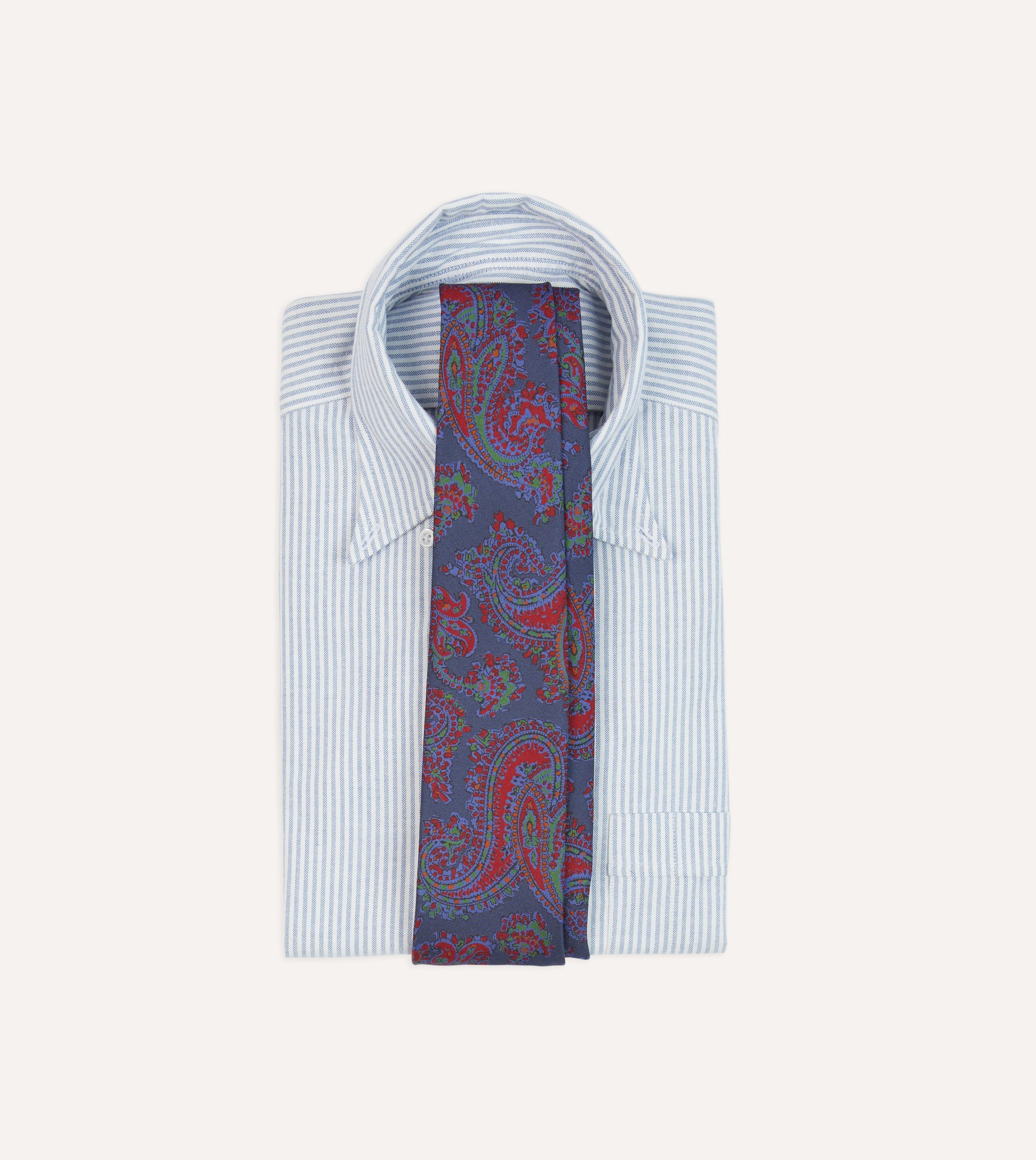 Navy Paisley Print Silk Self Tipped Tie - Image 2