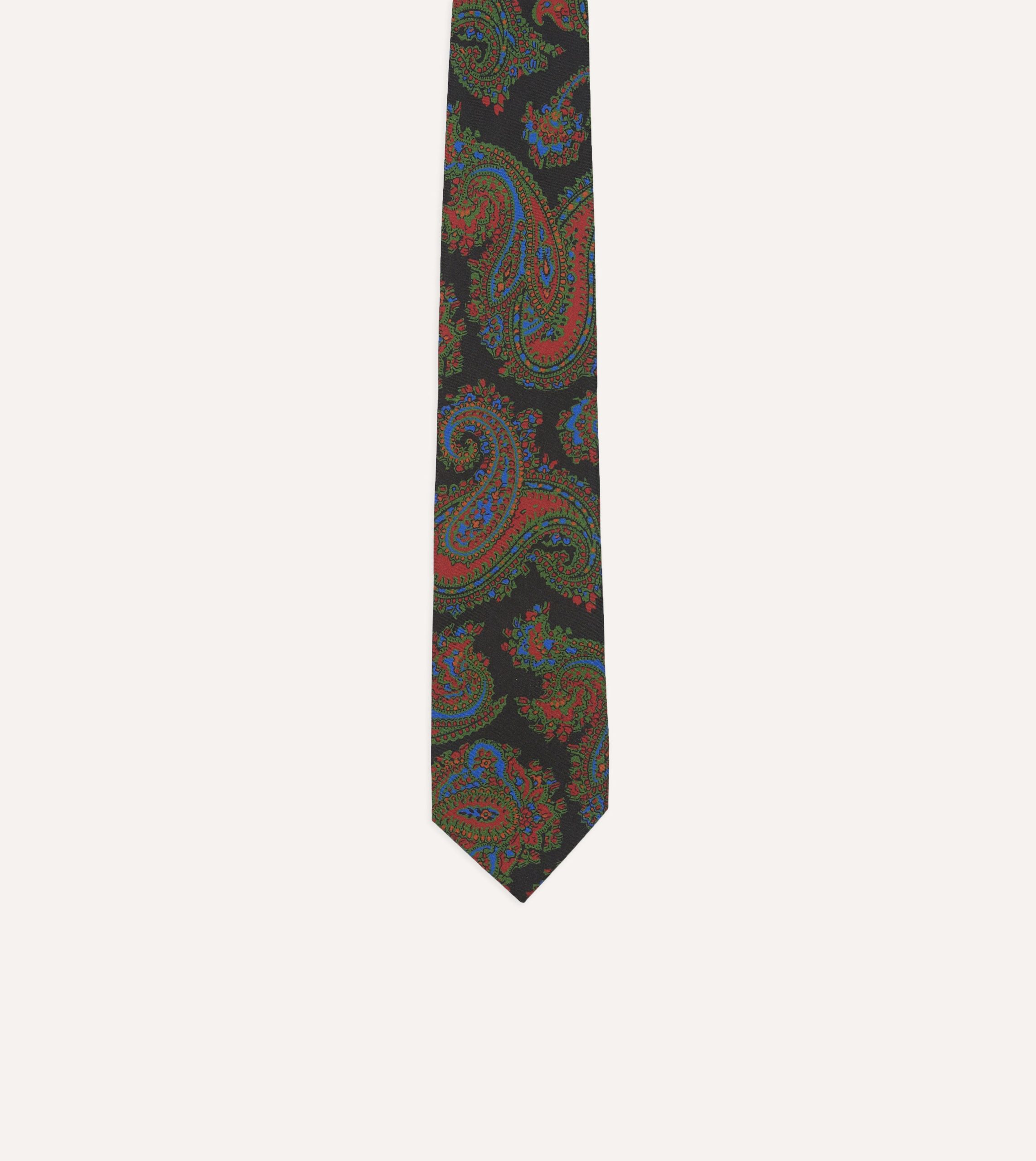 Black Paisley Print Silk Self Tipped Tie - Image 3