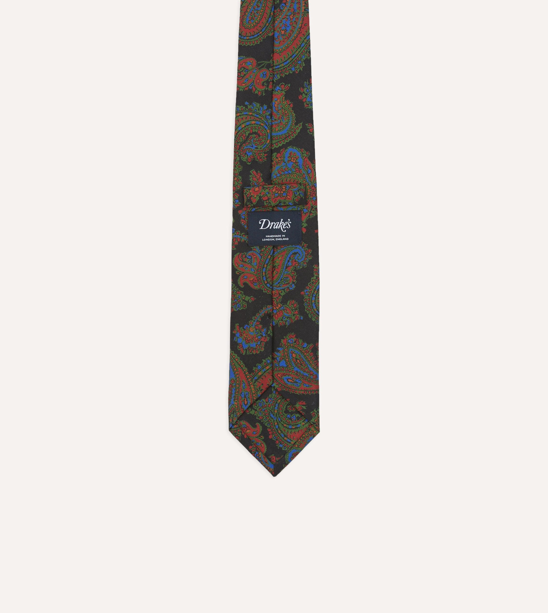 Black Paisley Print Silk Self Tipped Tie - Image 4