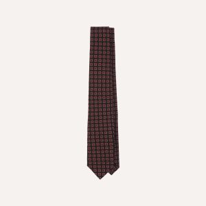 Black Red. and Green Diamond Print Check Self-Tipped Wool Tie