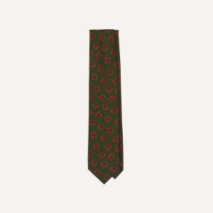 Green Jumbled Tile Print Silk Self Tipped Tie