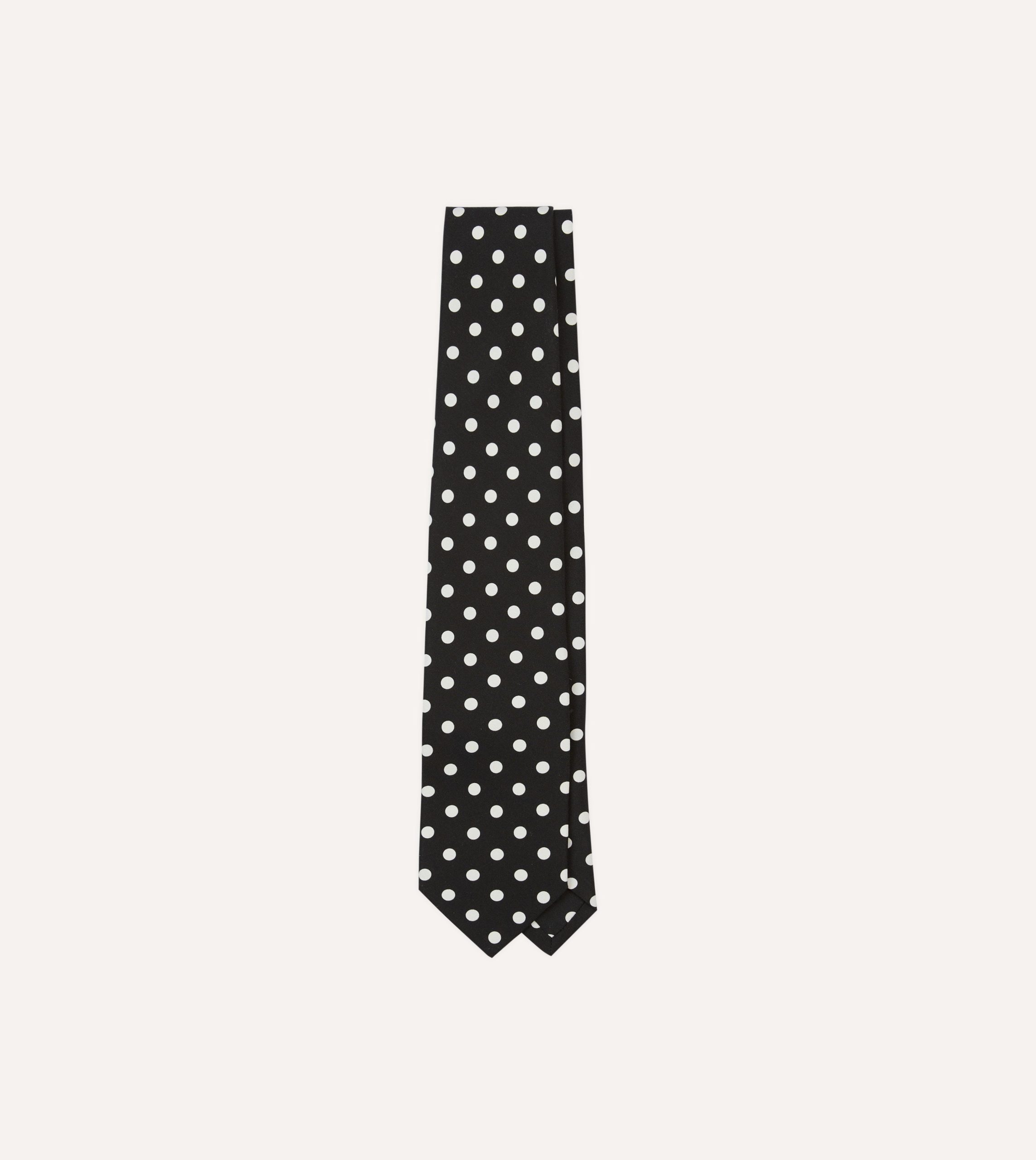Navy Small Spot Crepe de Chine Silk Self-Tipped Tie