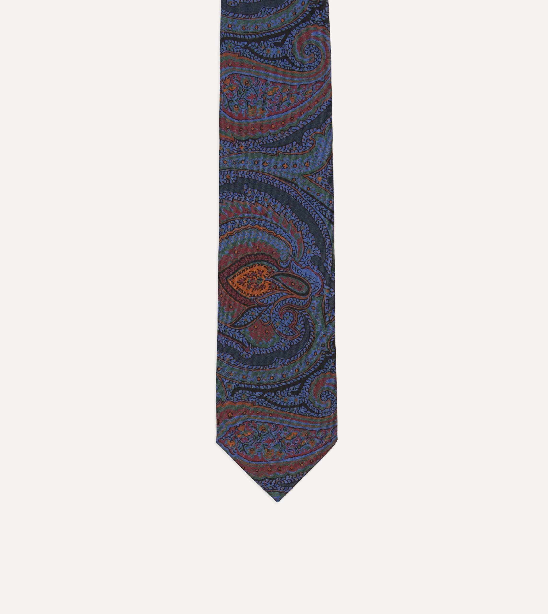 Navy Large Paisley Print Madder Silk Self-Tipped Tie - Image 3