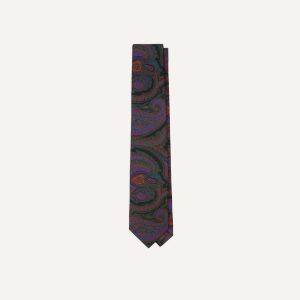 Black Large Paisley Print Madder Silk Self-Tipped Tie