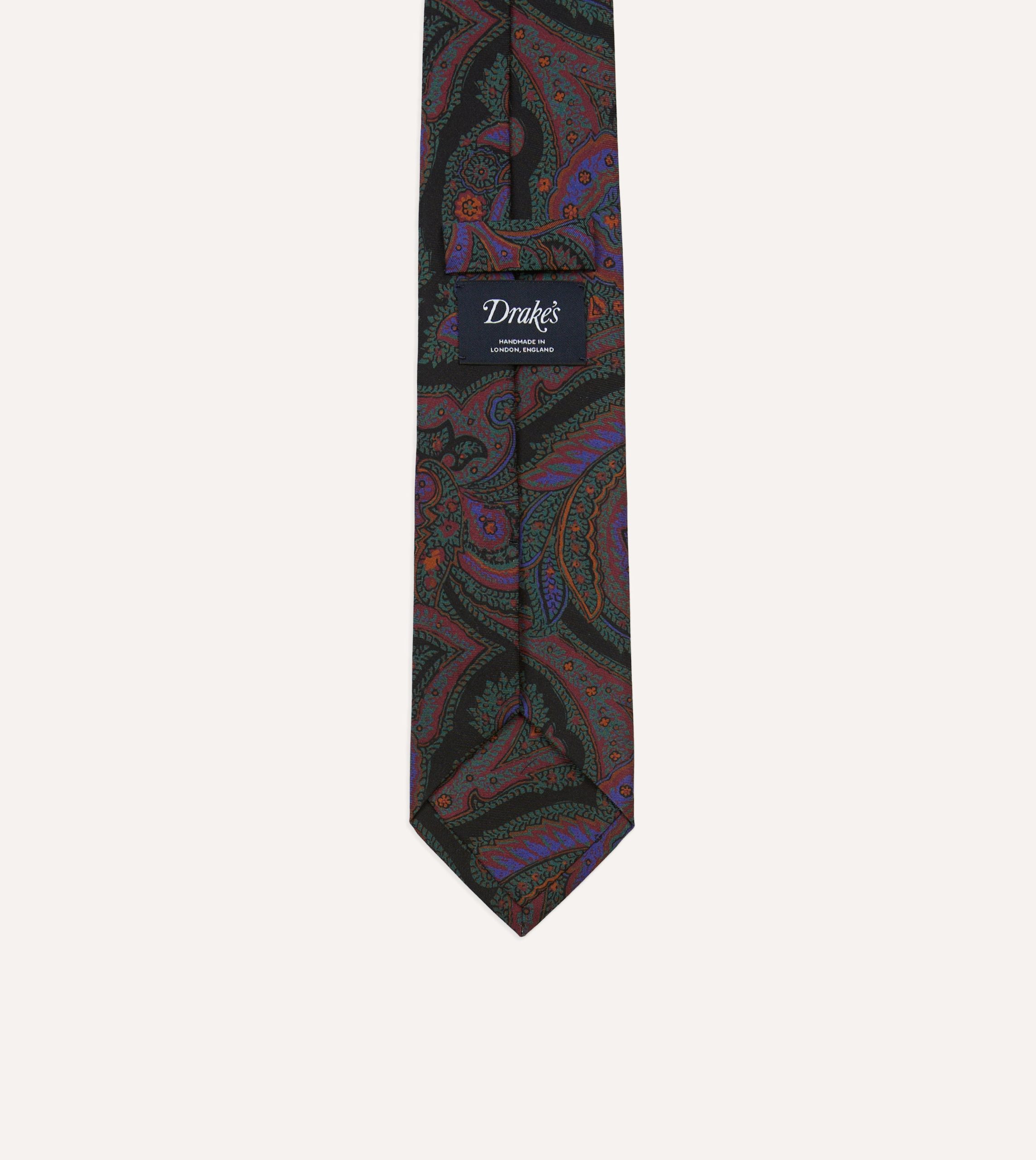Black Large Paisley Print Madder Silk Self-Tipped Tie - Image 4
