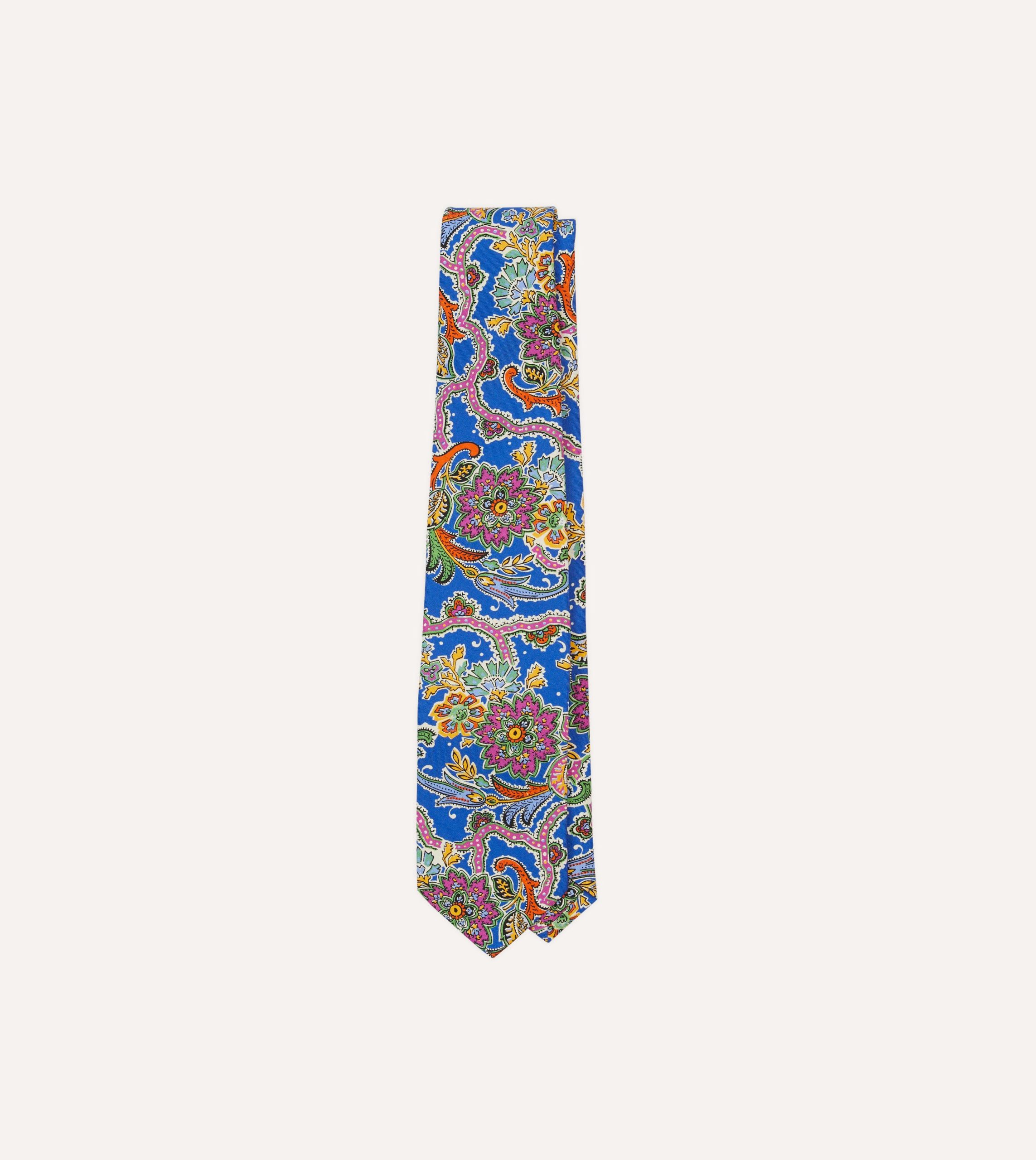 Blue Large Paisley Silk Self-Tipped Tie