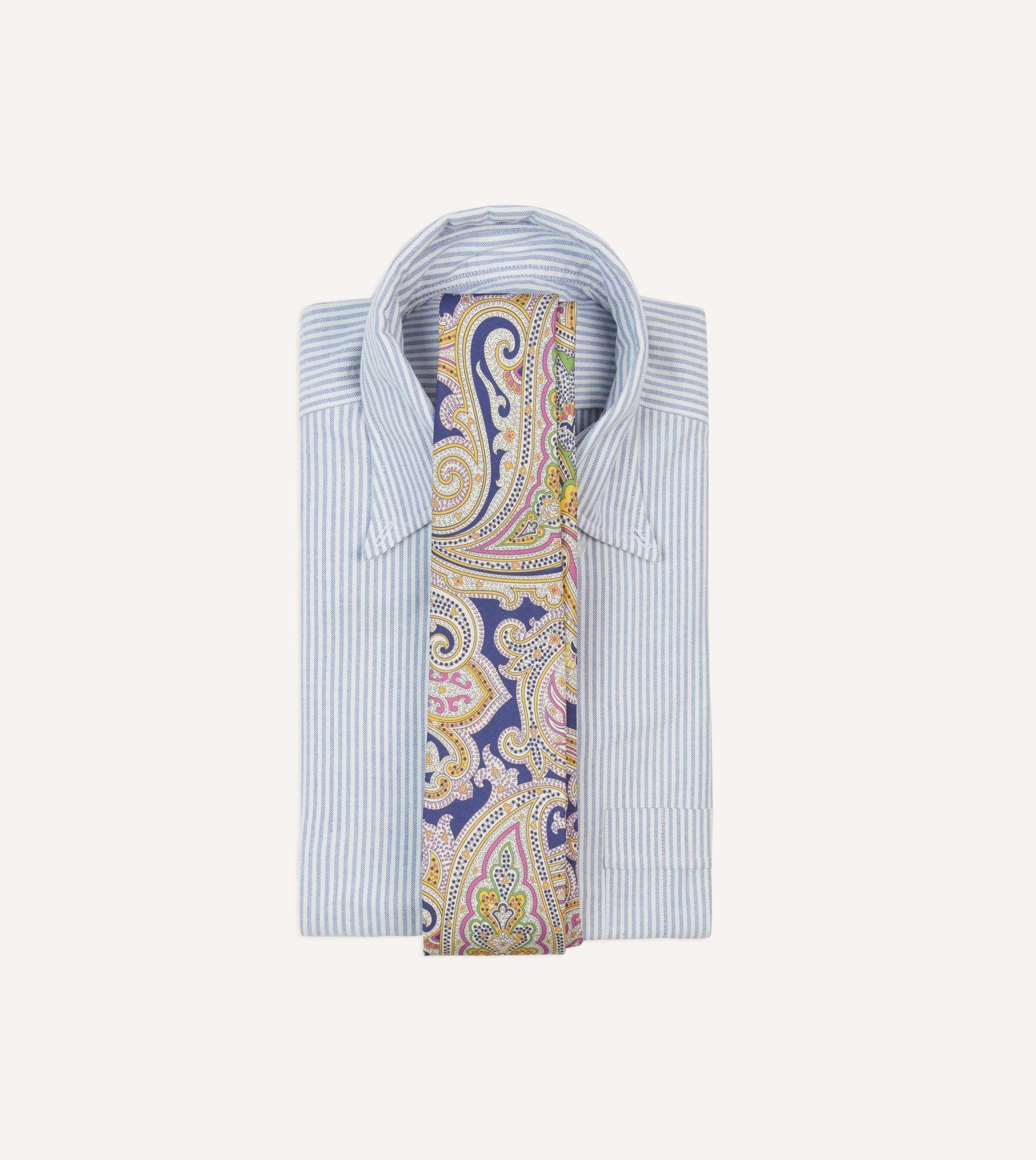 Navy Large Paisley Silk Self-Tipped Tie - Image 2