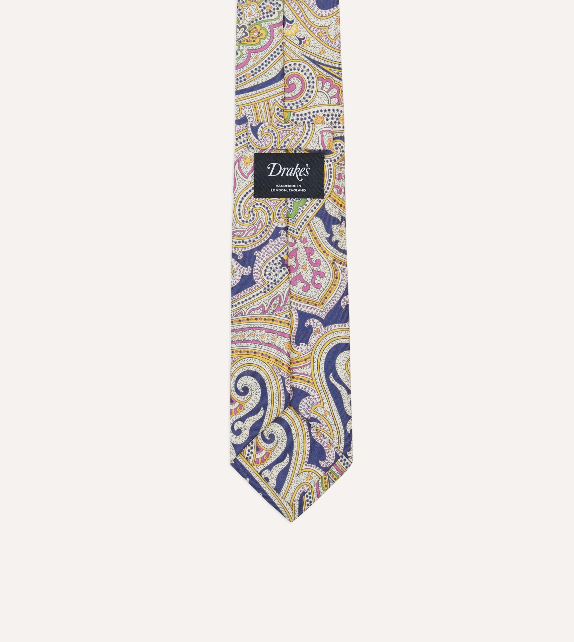 Navy Large Paisley Silk Self-Tipped Tie - Image 4