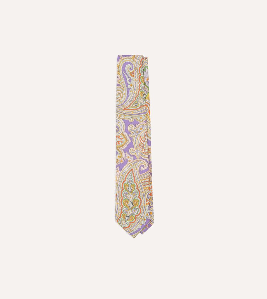 Lilac Large Paisley Silk Self-Tipped Tie