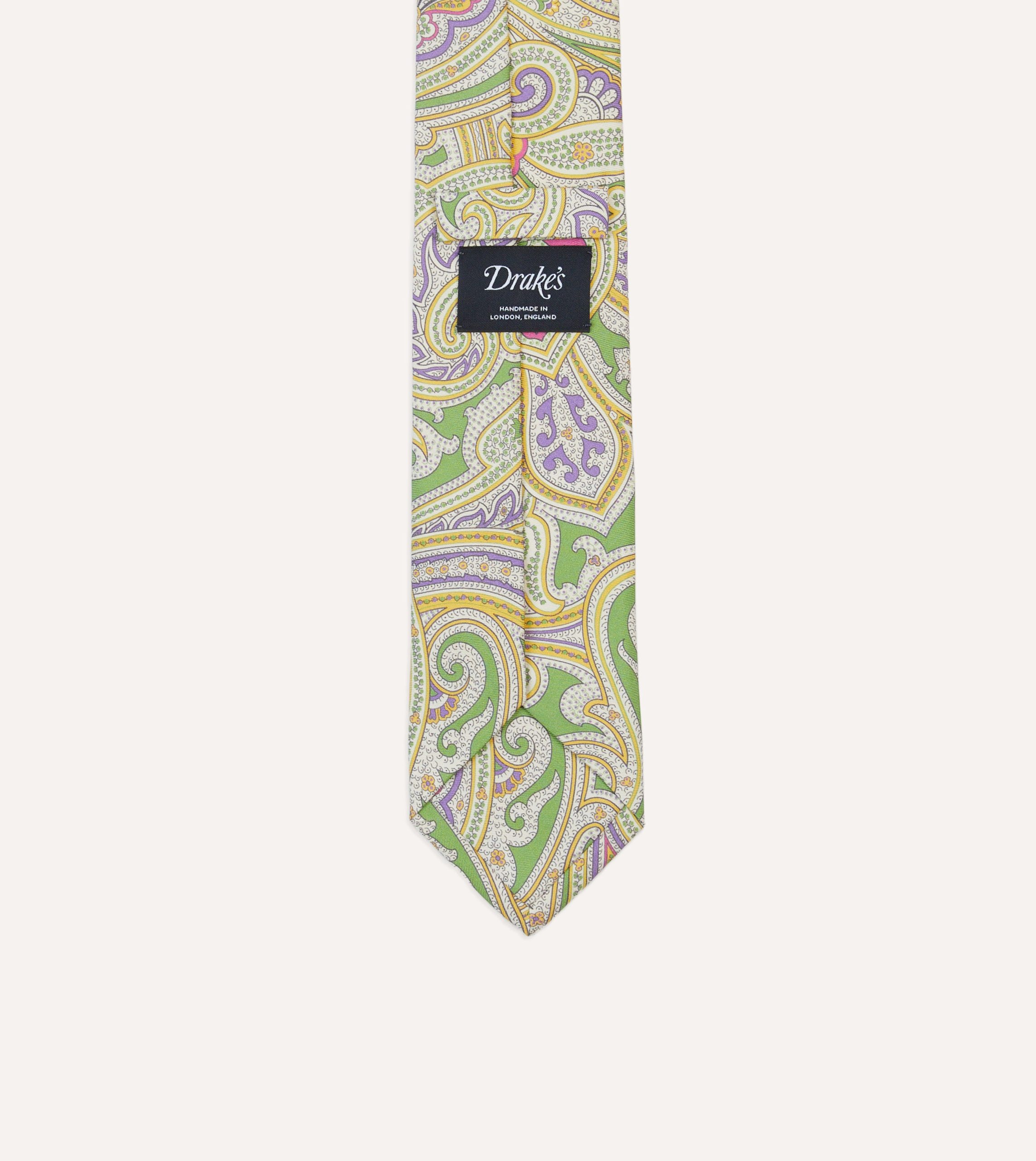 Green Large Paisley Silk Self-Tipped Tie - Image 4