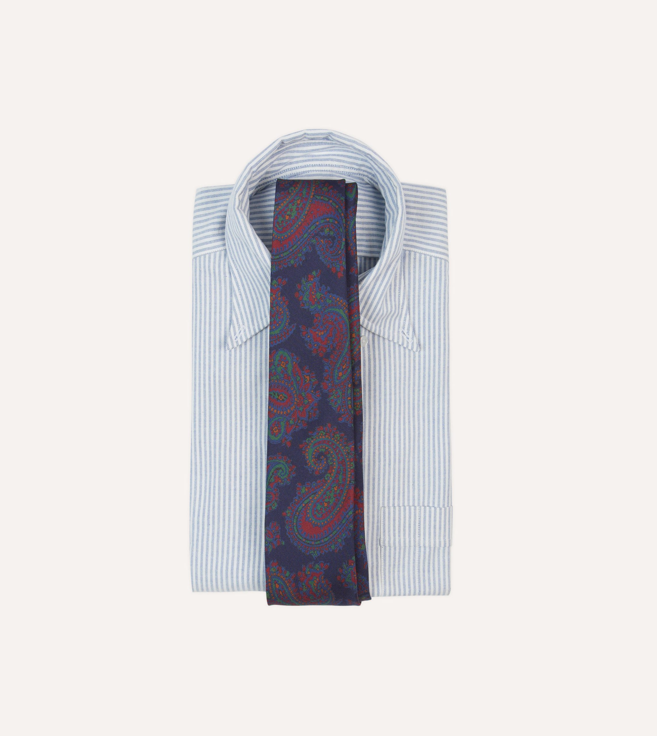 Navy Large Paisley Print Madder Silk Self-Tipped Tie - Image 2