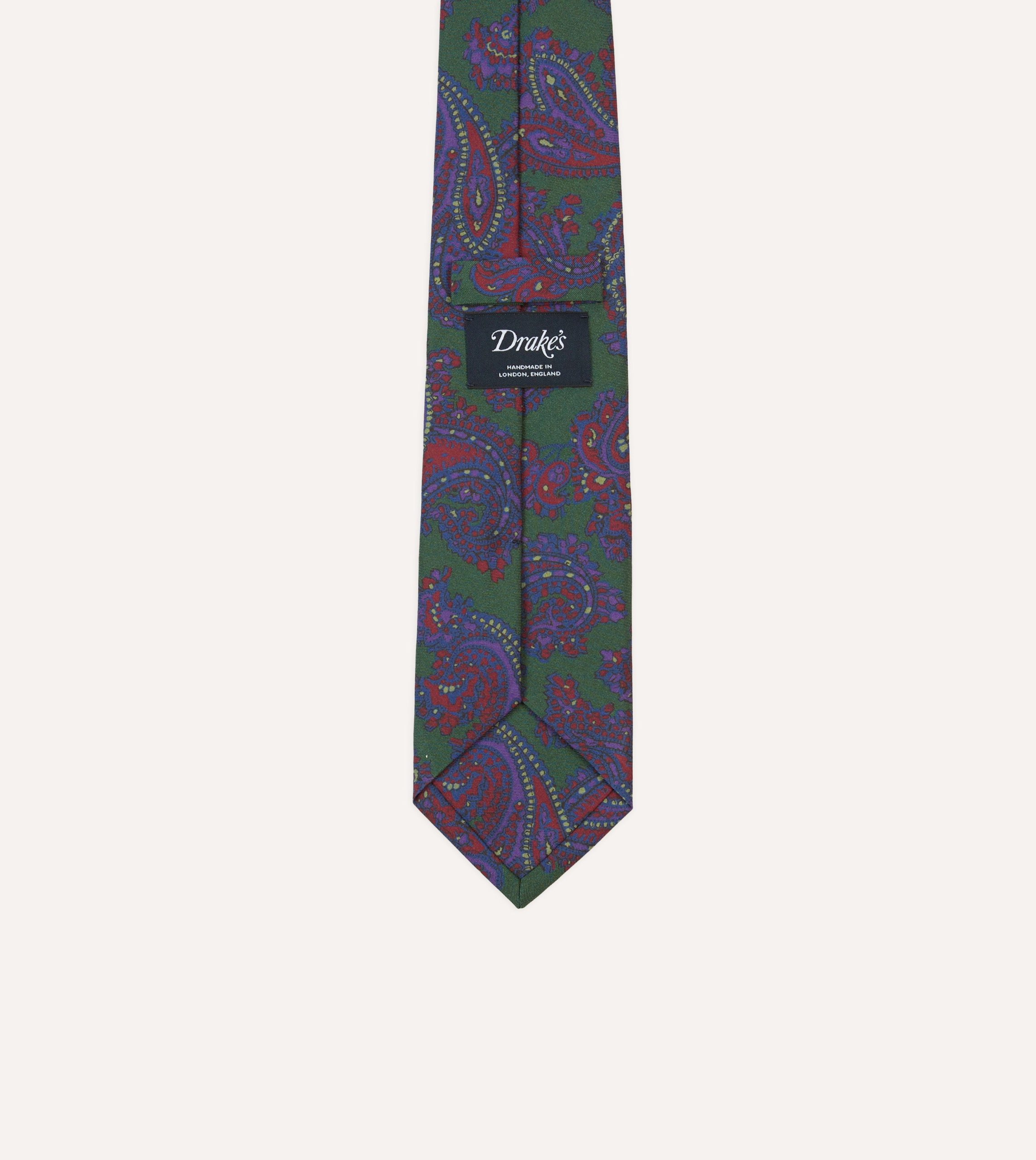 Green Large Paisley Print Madder Silk Self-Tipped Tie - Image 4
