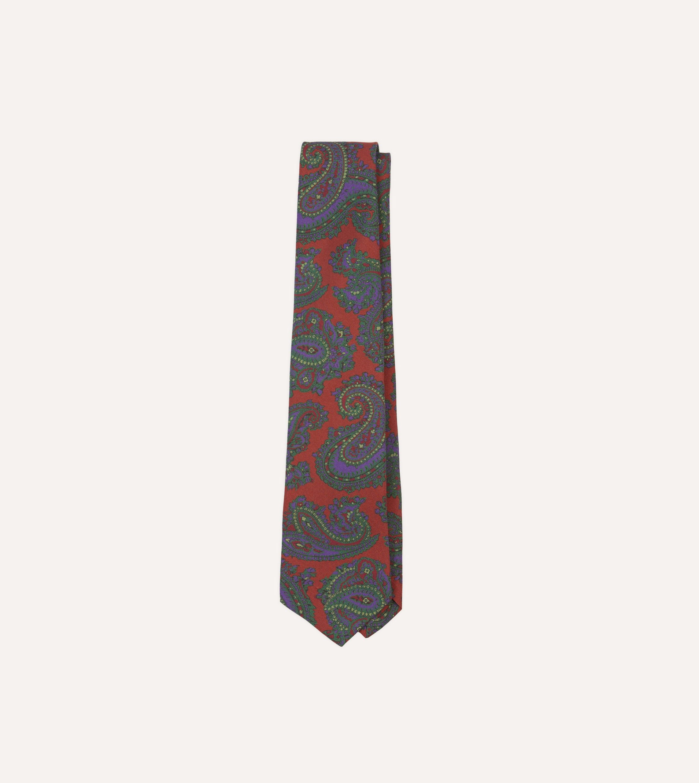 Rust Large Paisley Print Madder Silk Self-Tipped Tie