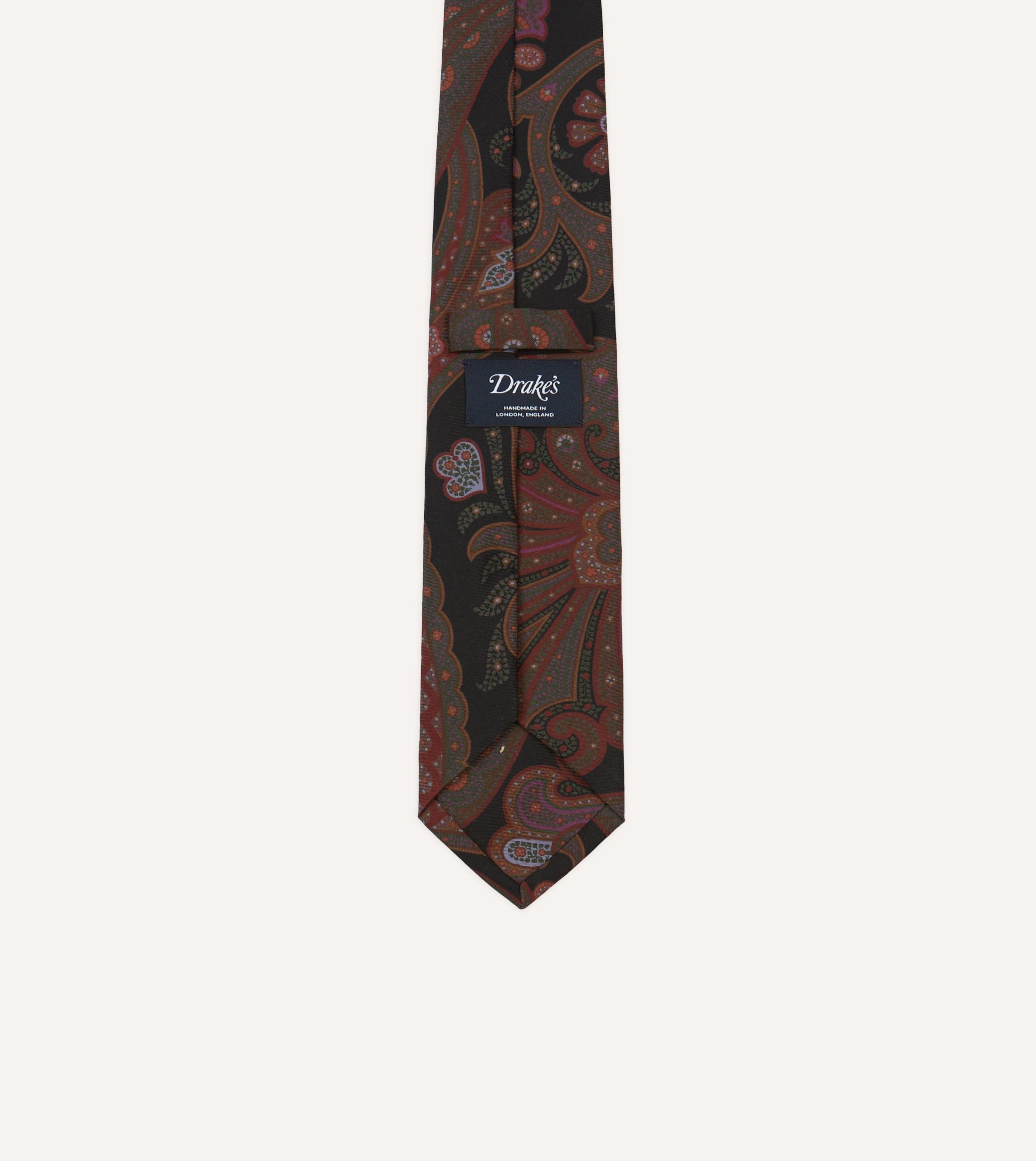 Black Large Paisley Print Madder Silk Self-Tipped Tie - Image 4