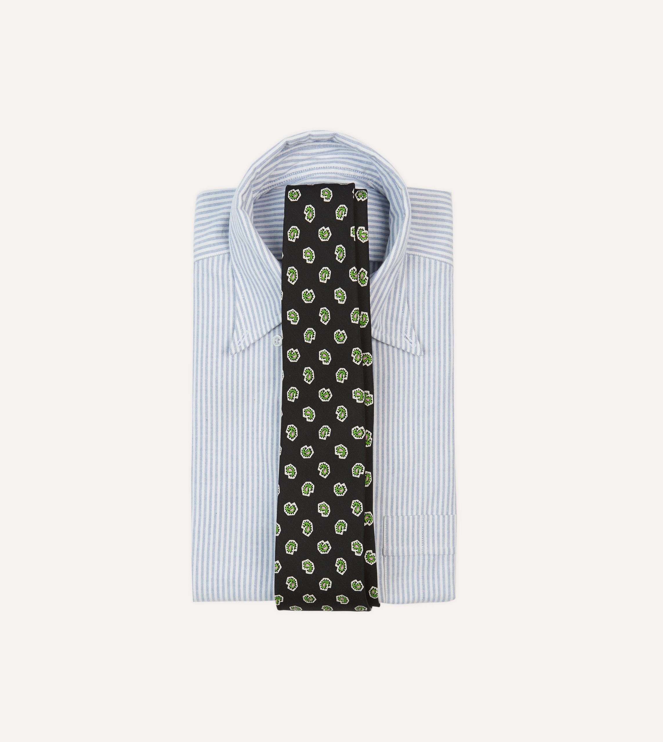 Dark Navy Mini Paisley Silk Self-Tipped Tie - Image 2