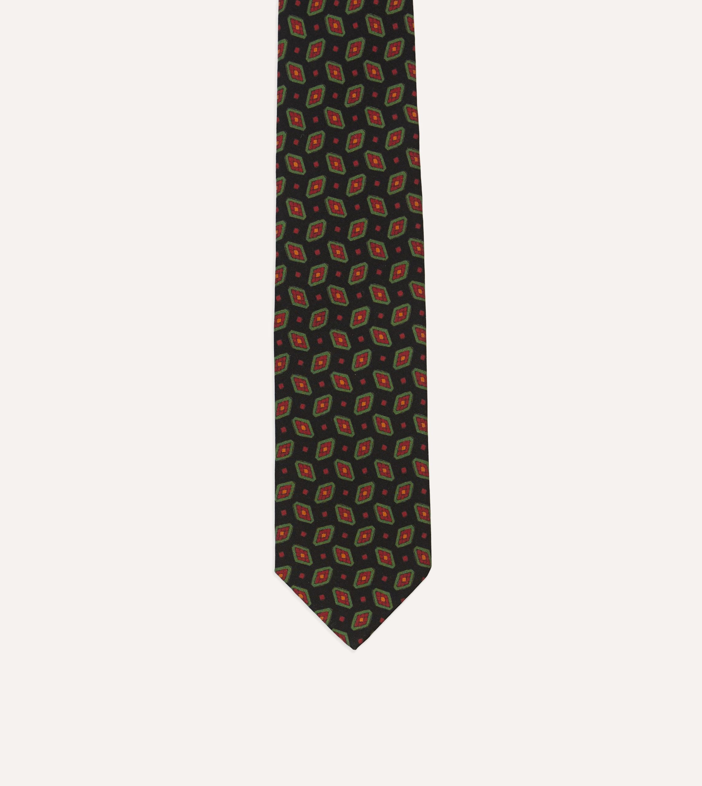 Navy Medallion Print Madder Silk Self-Tipped Tie - Image 3