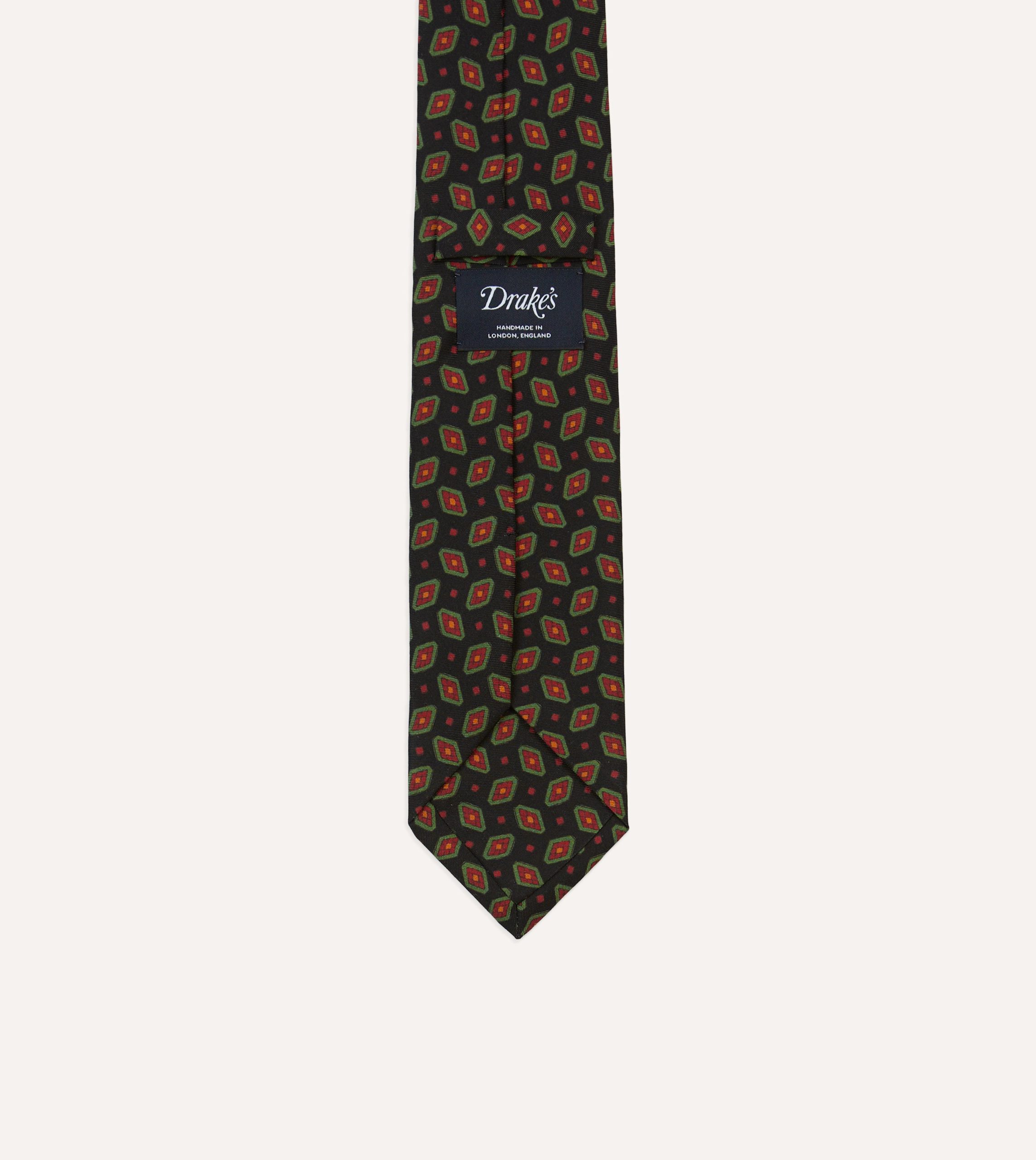 Navy Medallion Print Madder Silk Self-Tipped Tie - Image 4