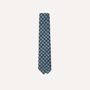 Navy Jumbled Tile Print Silk Self Tipped Tie