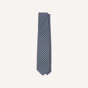 Navy Square Medallion Self-Tipped Silk Tie