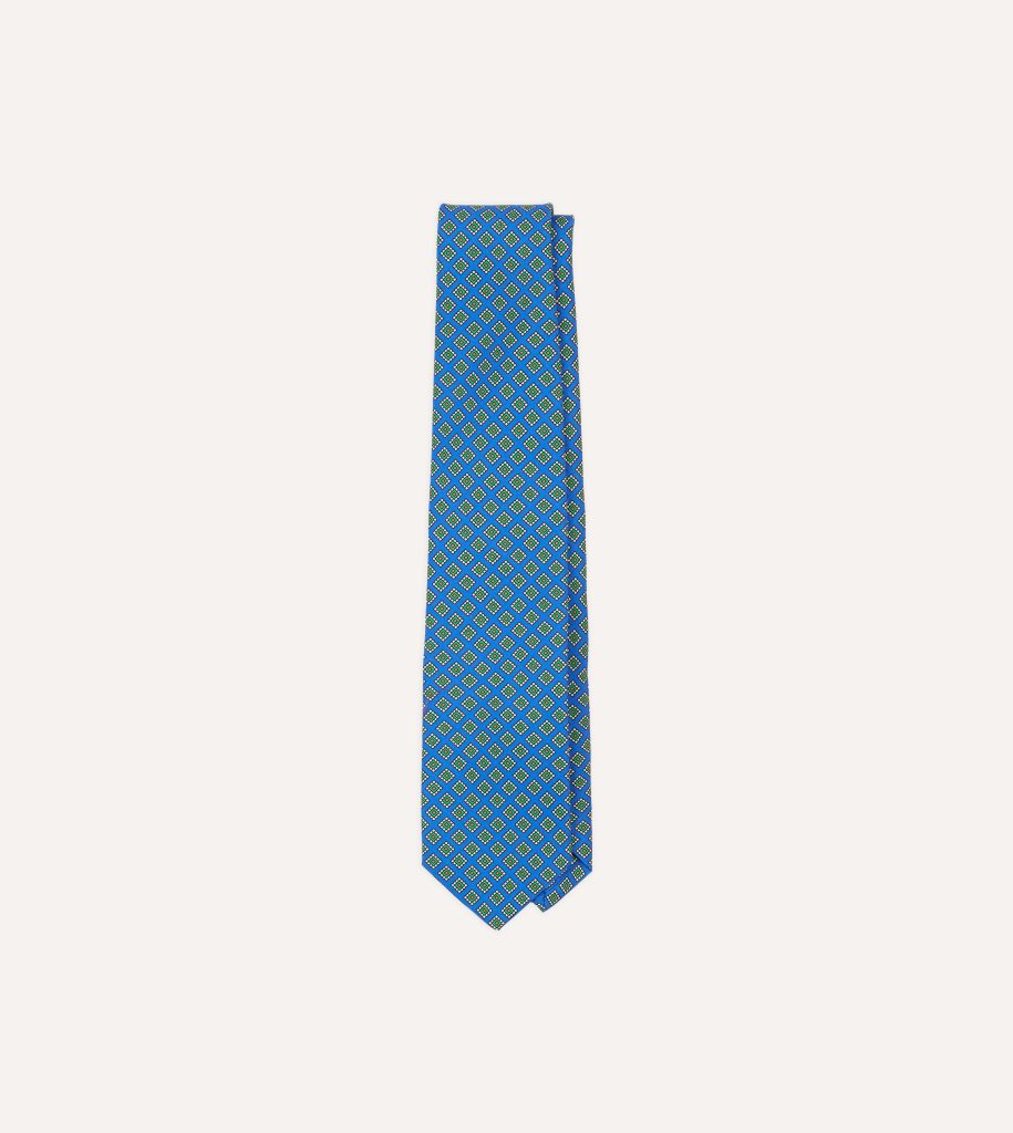 Blue Square Medallion Self-Tipped Silk Tie