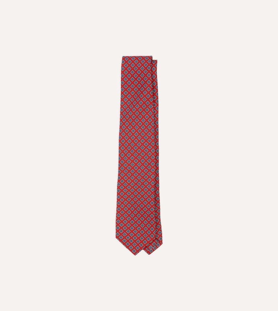 Red Square Medallion Self-Tipped Silk Tie