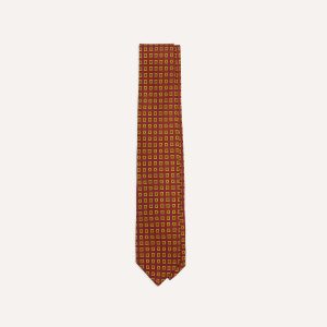 Red and Yellow Tile Print Silk Self-Tipped Tie