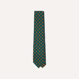 Green and Yellow Diamond Tile Print Silk Self-Tipped Tie