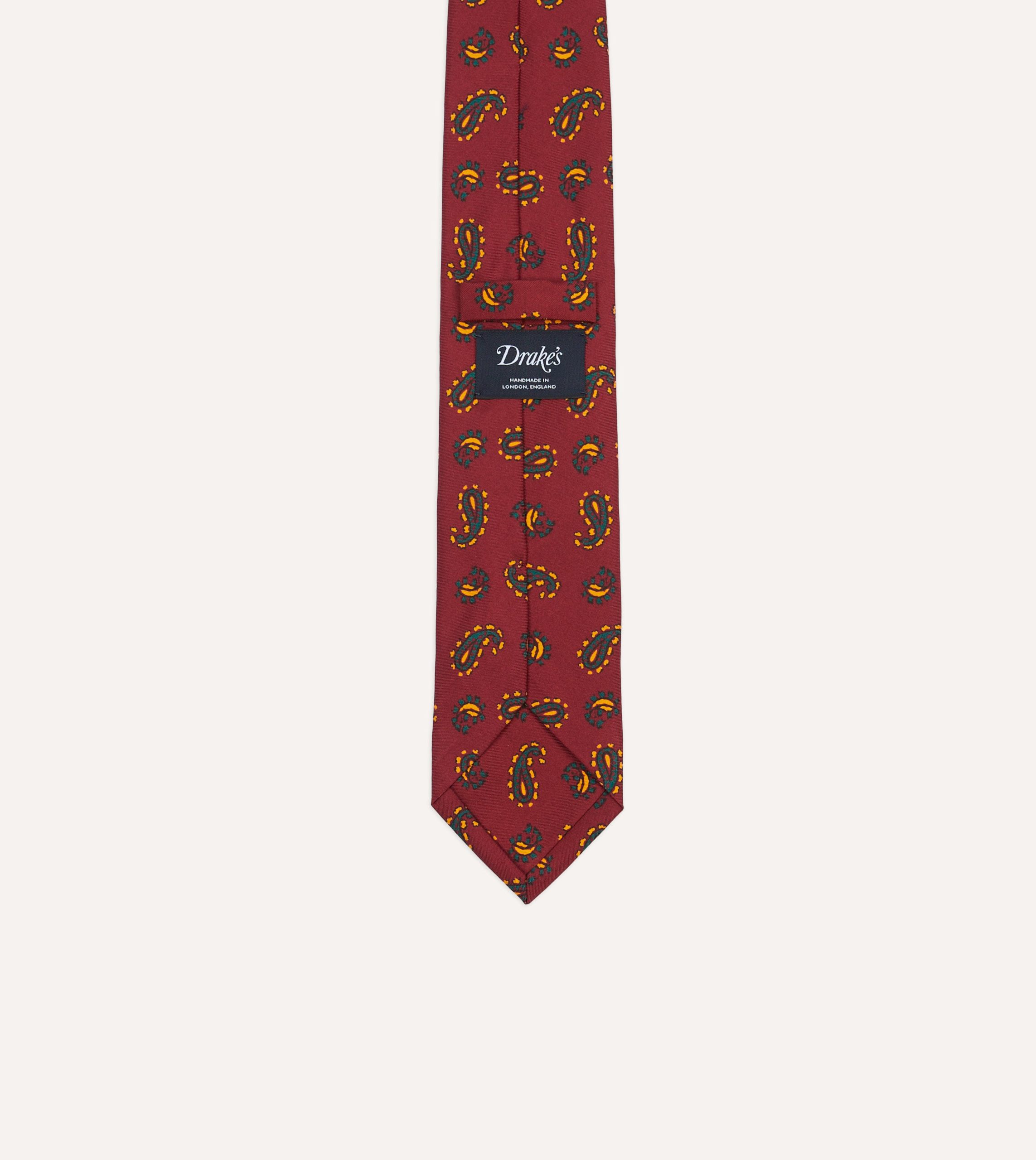 Red Paisley Print Silk Self Tipped Tie - Image 4
