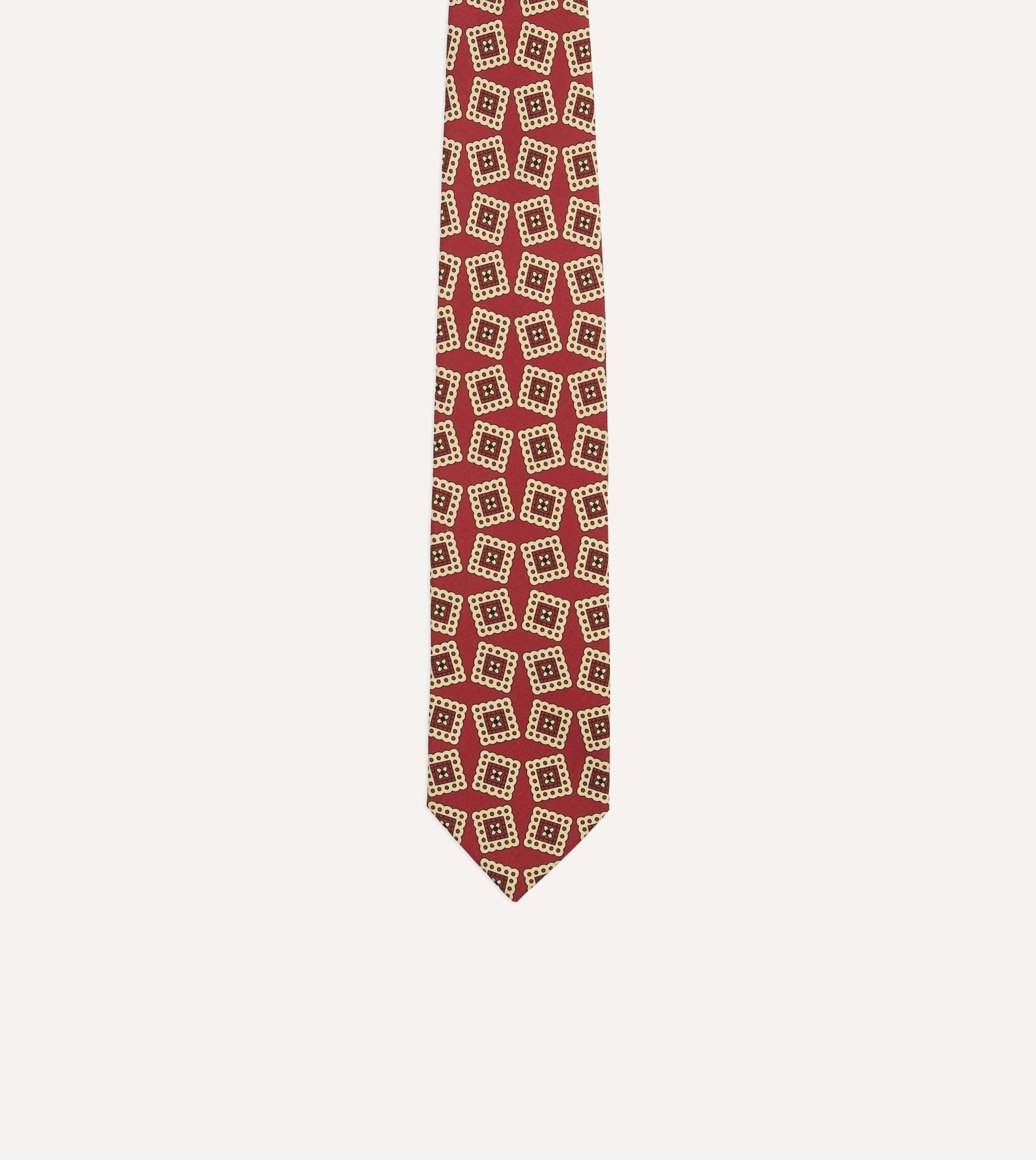 Red Jumbled Stamp Print Silk Self-Tipped Tie - Image 3