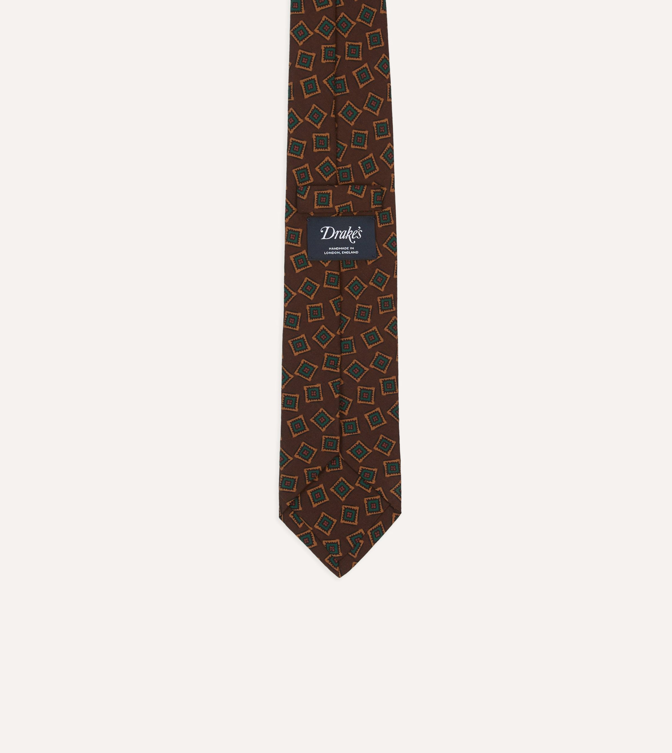Brown and Green Jumbled Medallion Print Silk Self-Tipped Tie - Image 4
