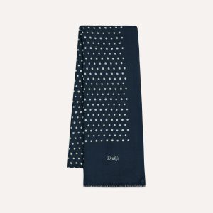 Navy Polka Dot Wool Scarf