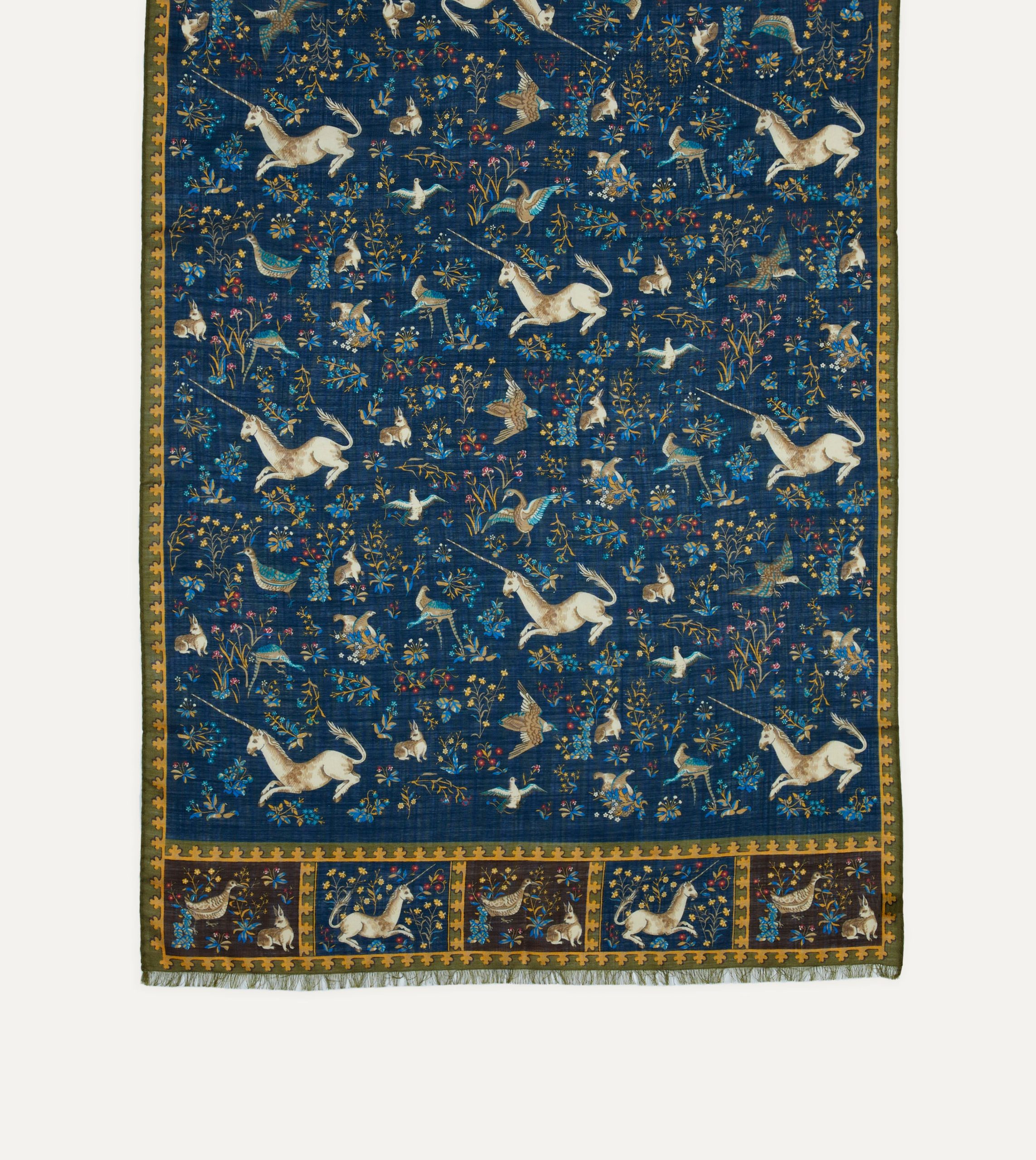 Navy Unicorn Print Wool-Silk Scarf - Image 3
