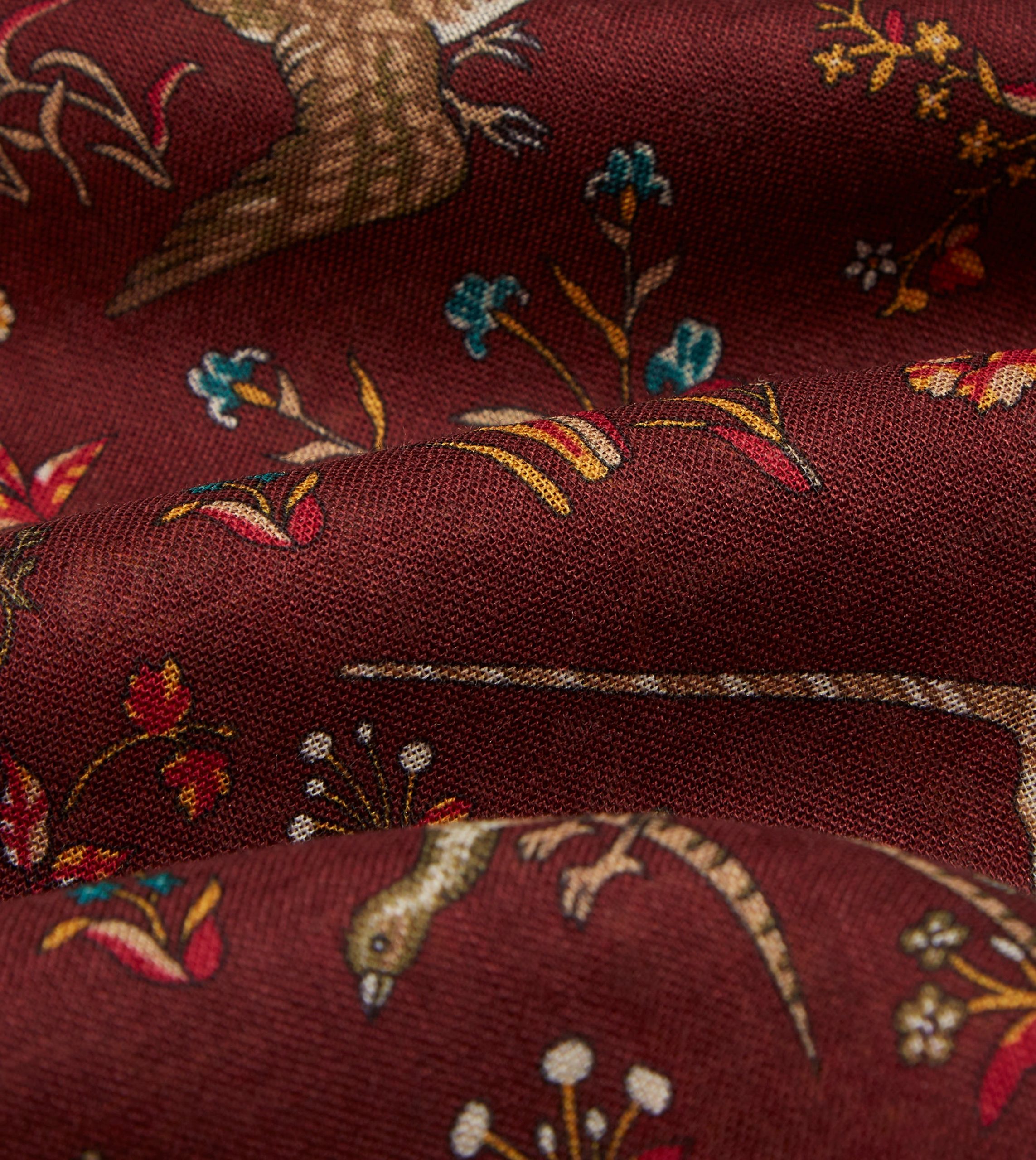 Burgundy Unicorn Print Wool-Silk Scarf - Image 2