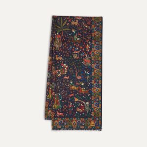 Navy Mughal Hunter Print Wool-Silk Scarf