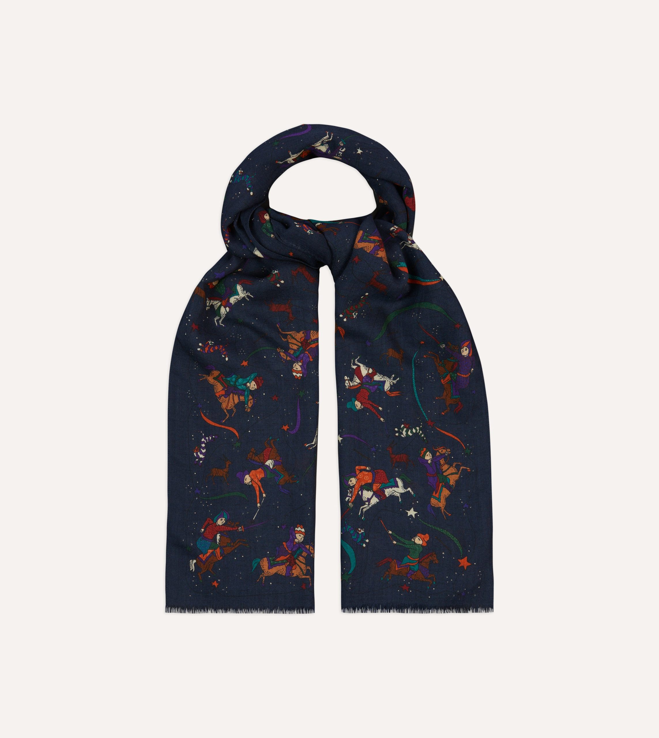 Navy Mughal and Stars Print Wool Scarf - Image 3