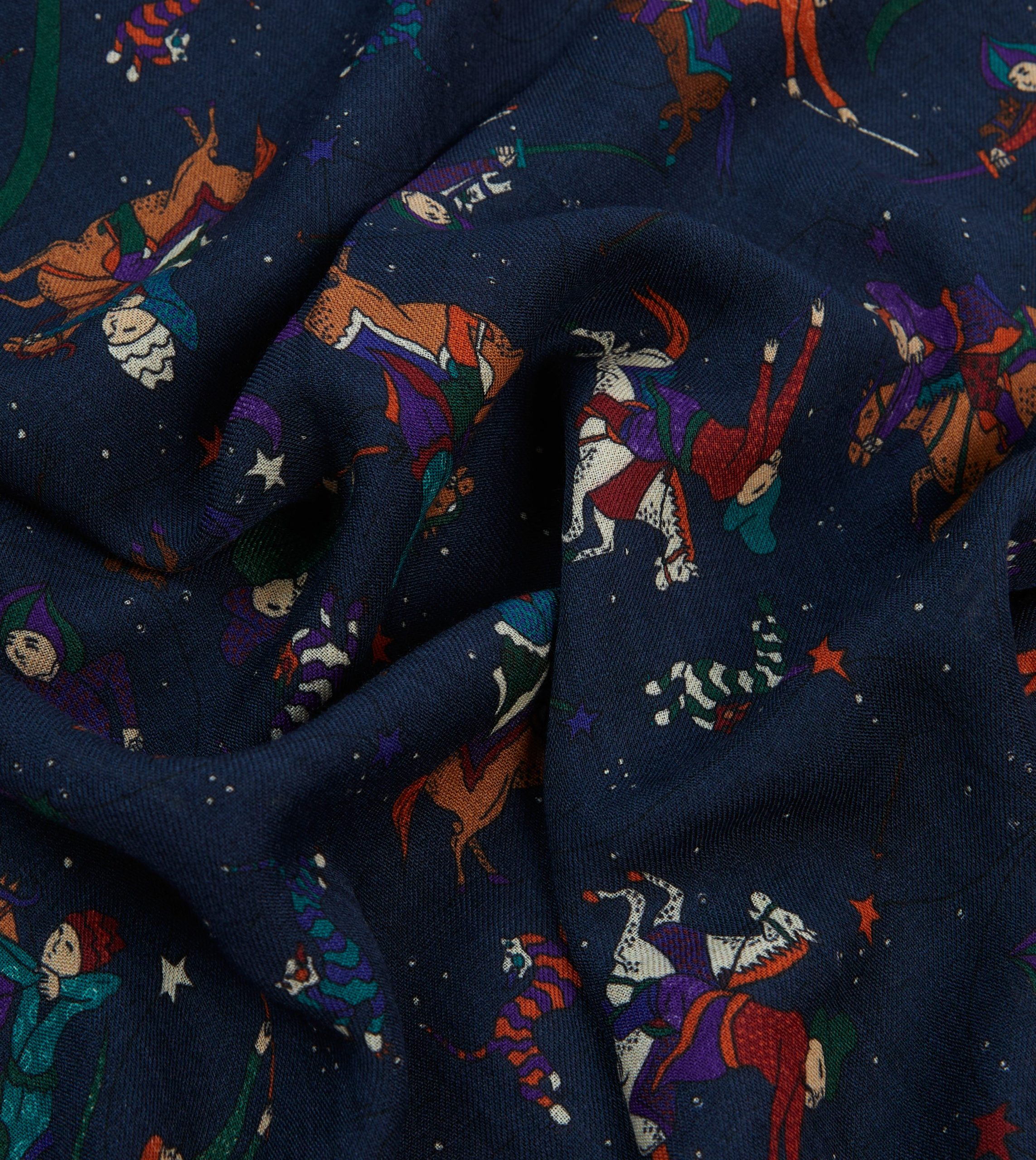 Navy Mughal and Stars Print Wool Scarf - Image 2