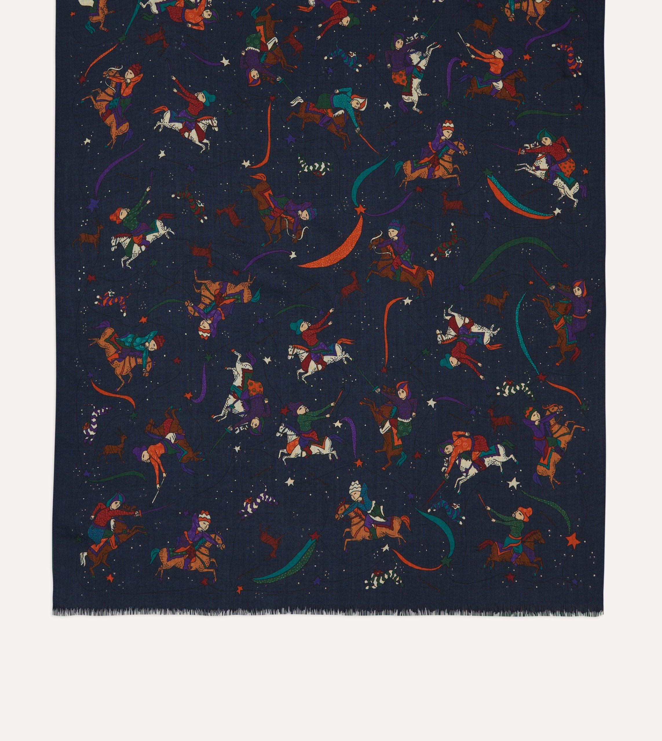 Navy Mughal and Stars Print Wool Scarf - Image 4